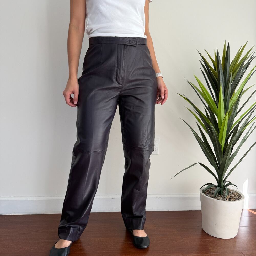 Vintage leather Pants Womens 8 Purple Eggplant High Waist Straight Siena Studio